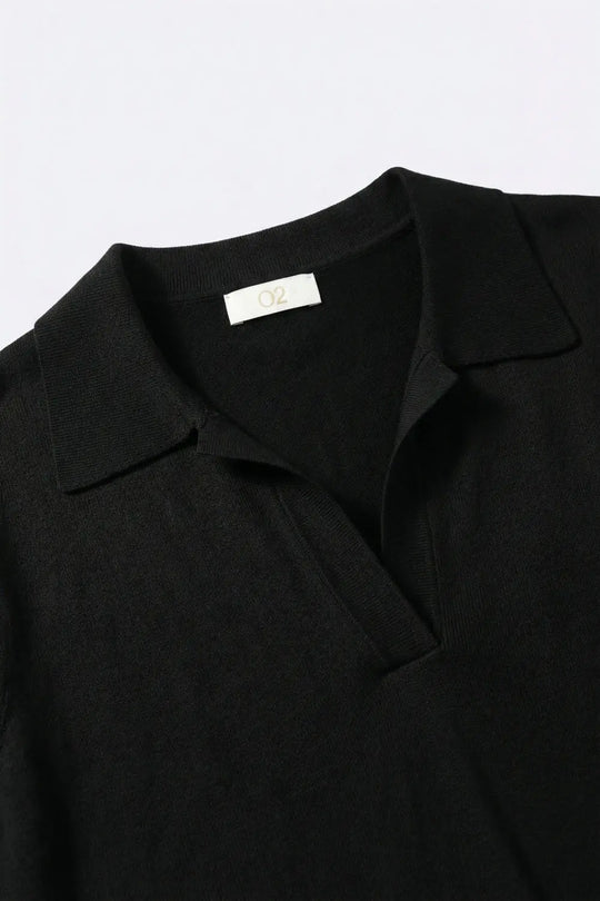 fine Knit Short Sleeve Polo in black color - BLACK / ONE - Polos