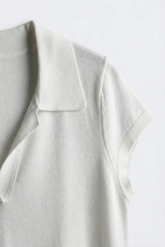 White Relaxed Fit Short Sleeve V-Neck polo - WHITE / ONE - Polos