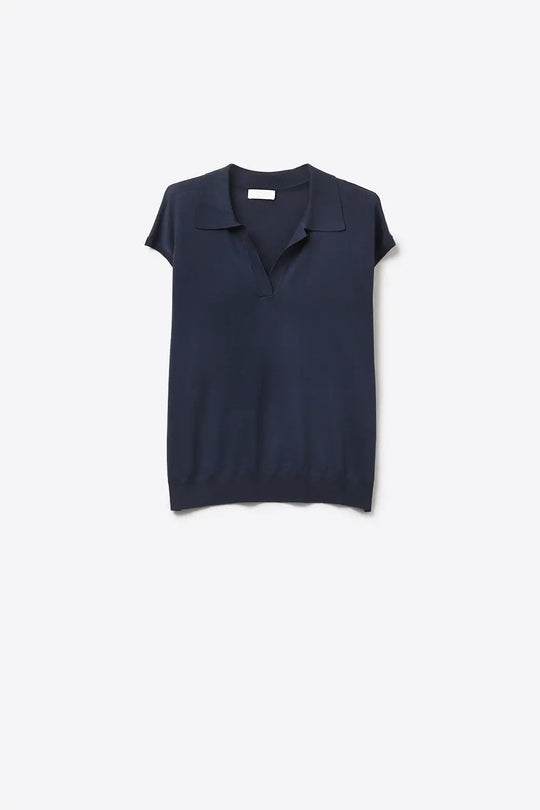 Navy Fine Knit Short Sleeve Polo - NAVY / ONE - Polos