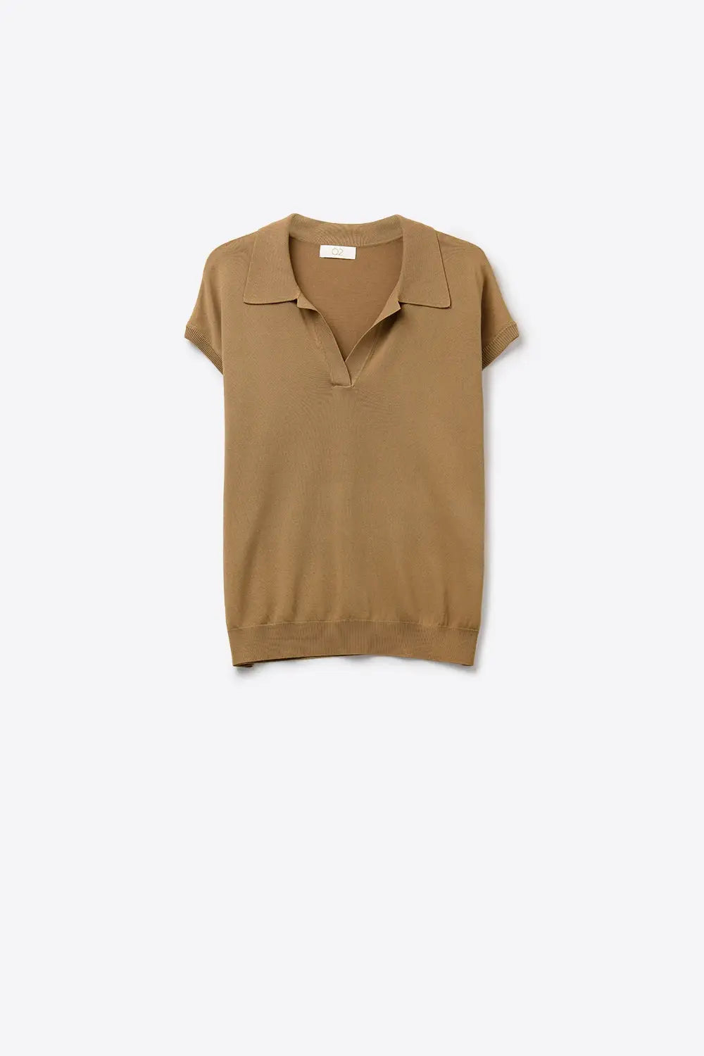 Camel fine Knit Polo Top with Short Sleeves - CAMEL / ONE - Polos