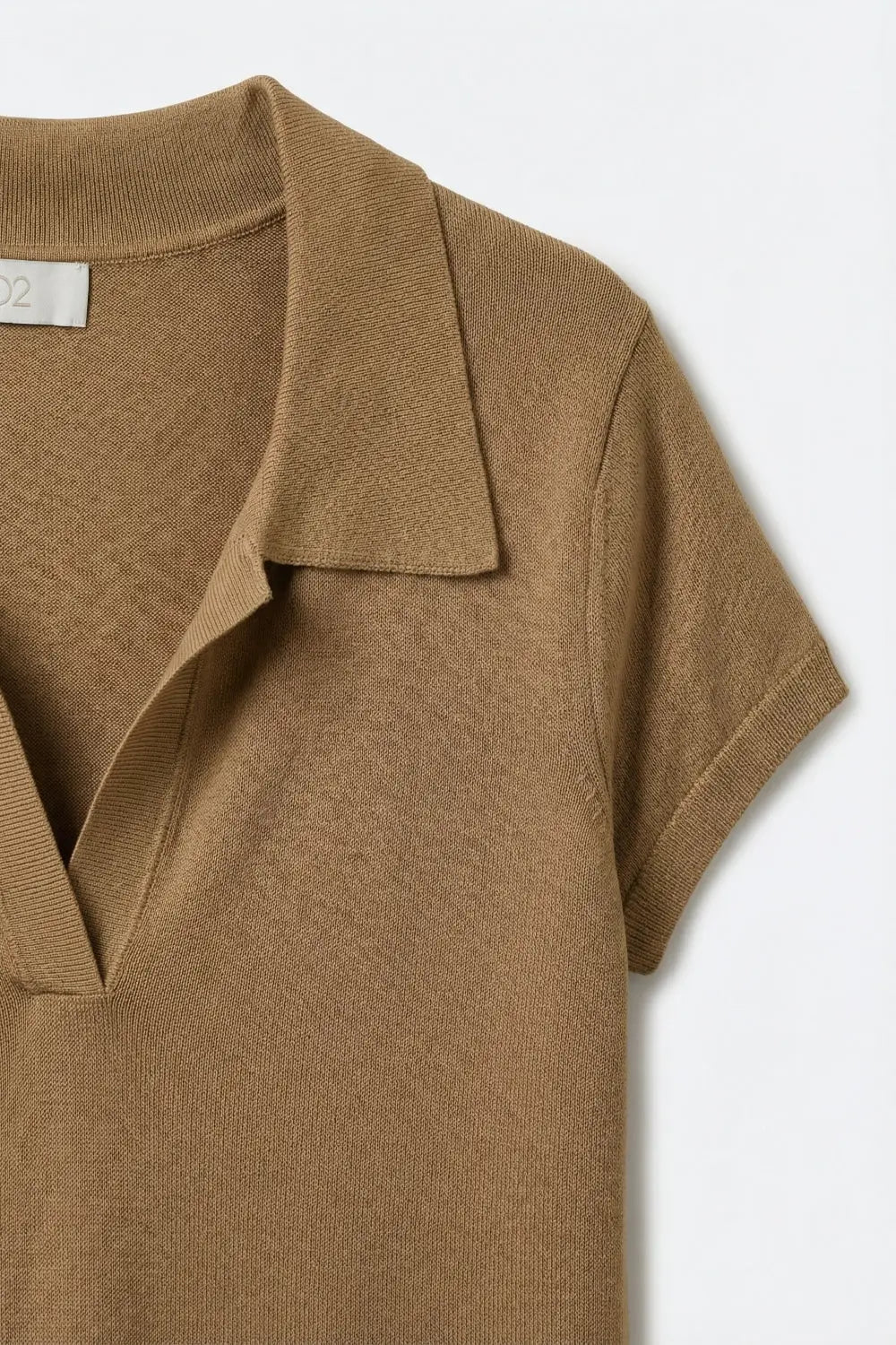 Camel fine Knit Polo Top with Short Sleeves - CAMEL / ONE - Polos