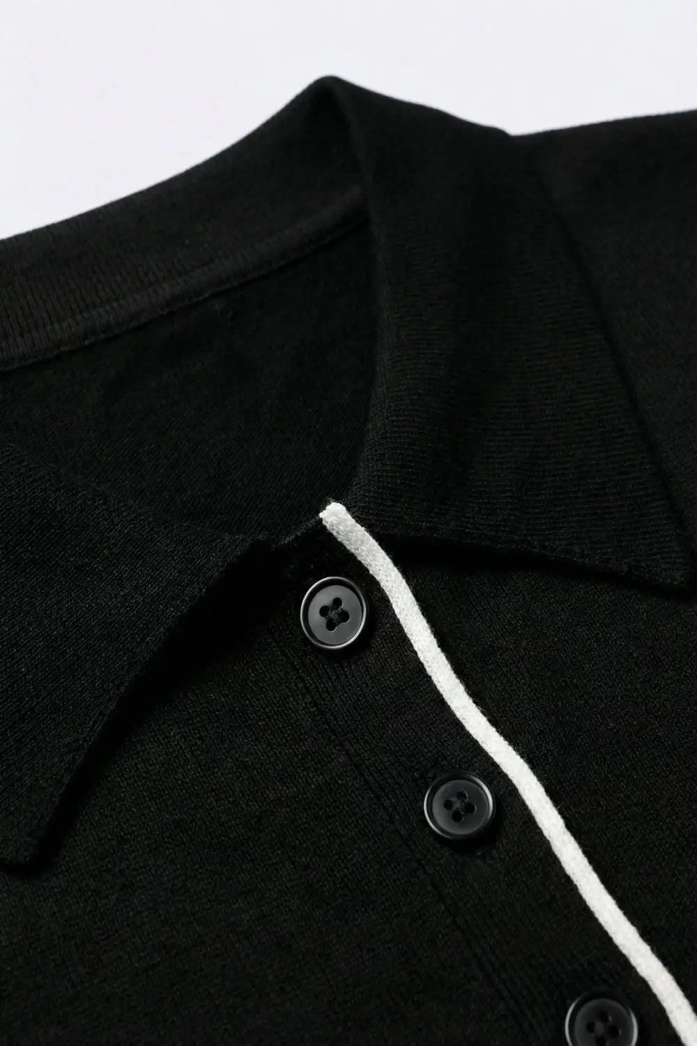 Black Short Sleeve Polo with White Trim Details - BLACK / ONE - Polos