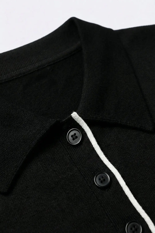 Black Short Sleeve Polo with White Trim Details - BLACK / ONE - Polos