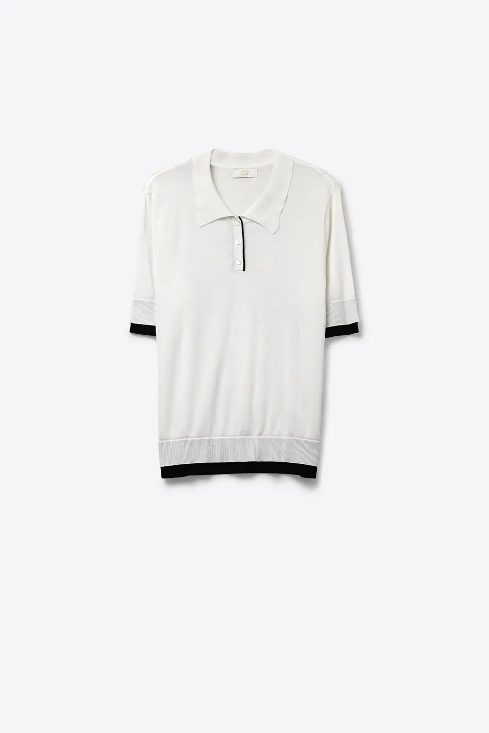 White Polo Sweater with Black Trim Detail - WHITE / ONE - Polos