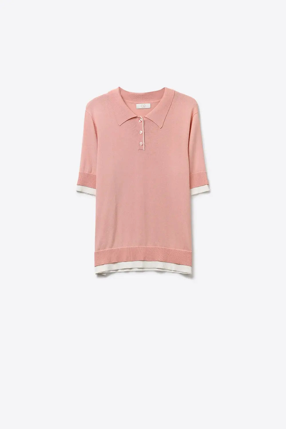 Pink Polo Knit Top with White Trim Details - PINK / ONE - Polos