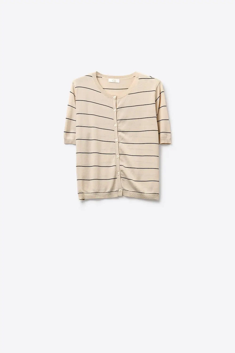 Beige Striped Button-Up Short Sleeve Cardigan - BEIGE / ONE - Cardigans