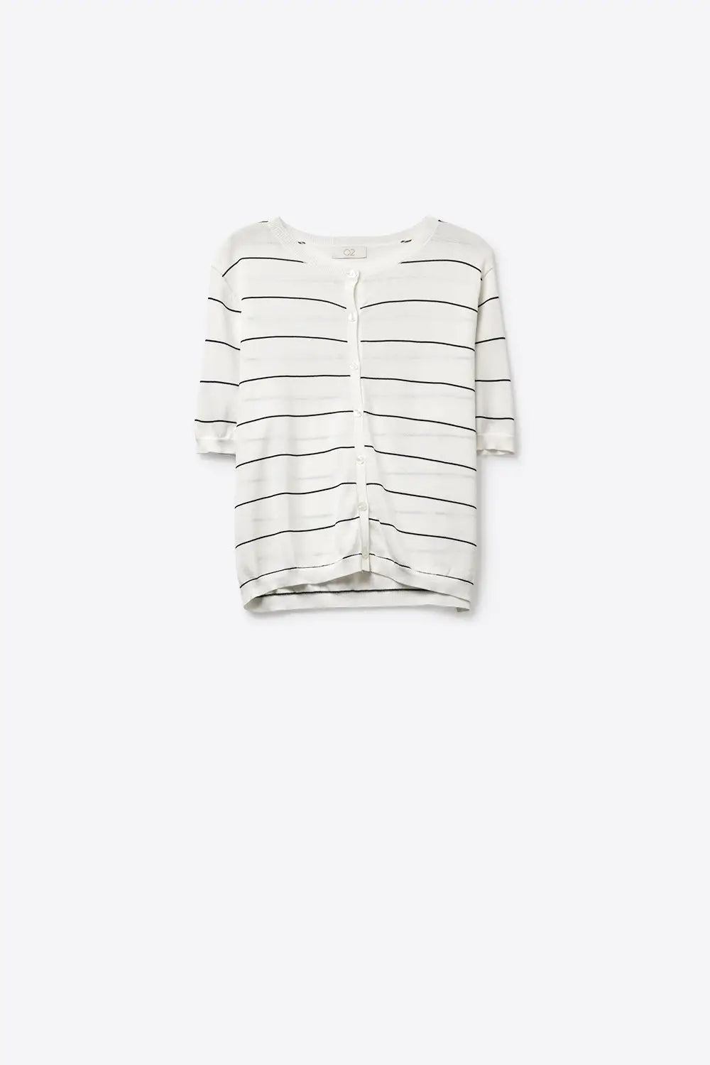 White Striped Knit Button-Front Short Sleeve Cardigan - WHITE / ONE - Sweaters