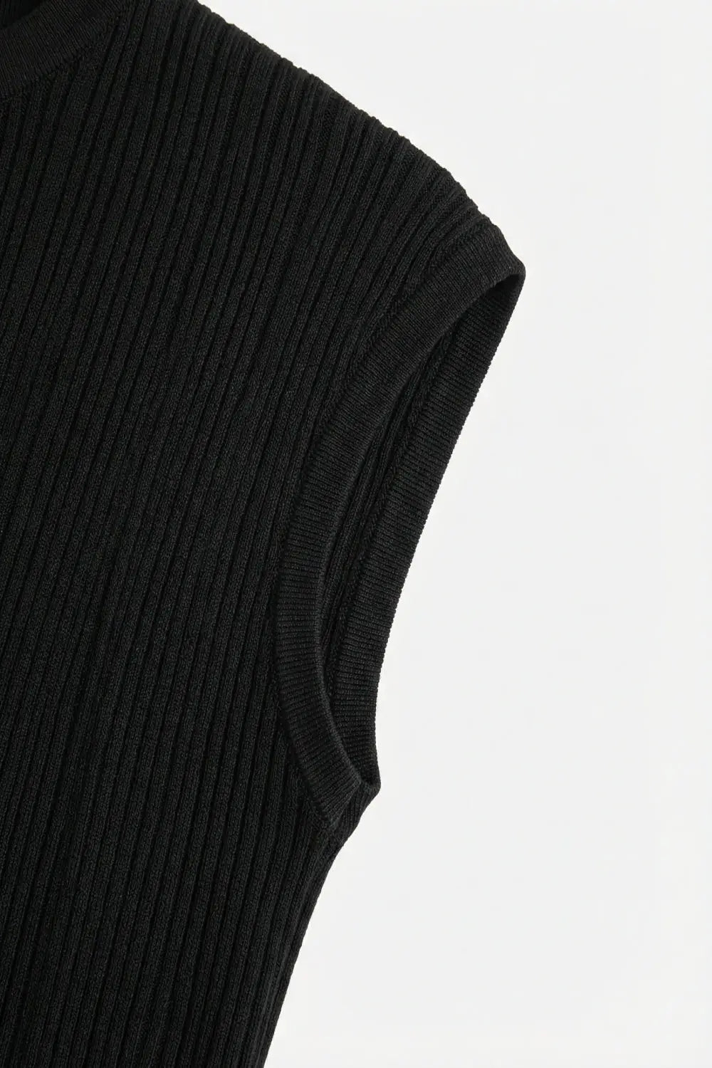 Black fine Ribbed Knit Sleeveless Top - BLACK / ONE - Sweaters