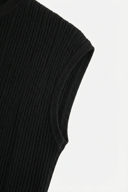 Black fine Ribbed Knit Sleeveless Top - BLACK / ONE - Sweaters