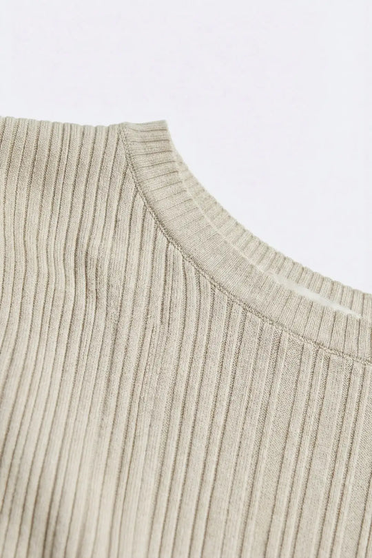 Cream Ribbed Knit Cap Sleeve Top - BEIGE / ONE - Sweaters
