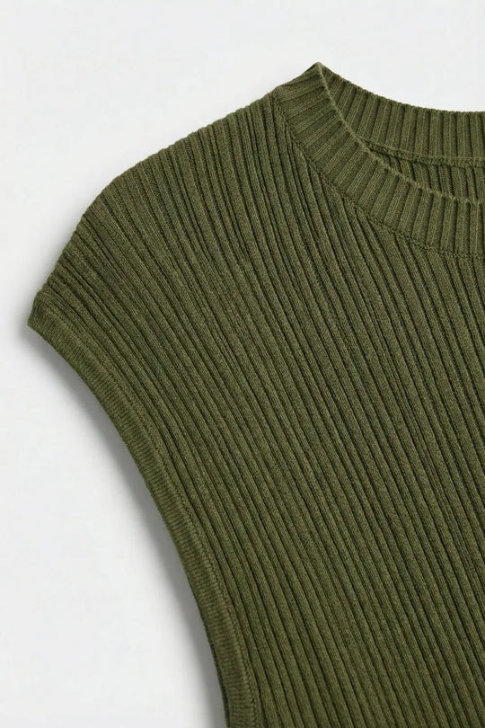 fine Ribbed knit Sleeveless Top in olive green - KHAKI / ONE - Sweaters
