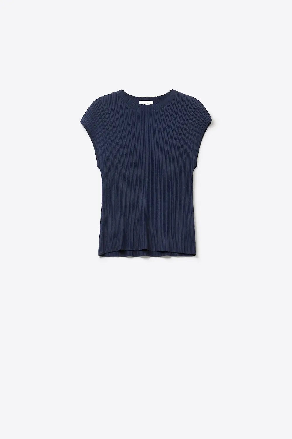 Navy Ribbed Knit Sleeveless sweater with closed neck - NAVY / ONE - Sweaters