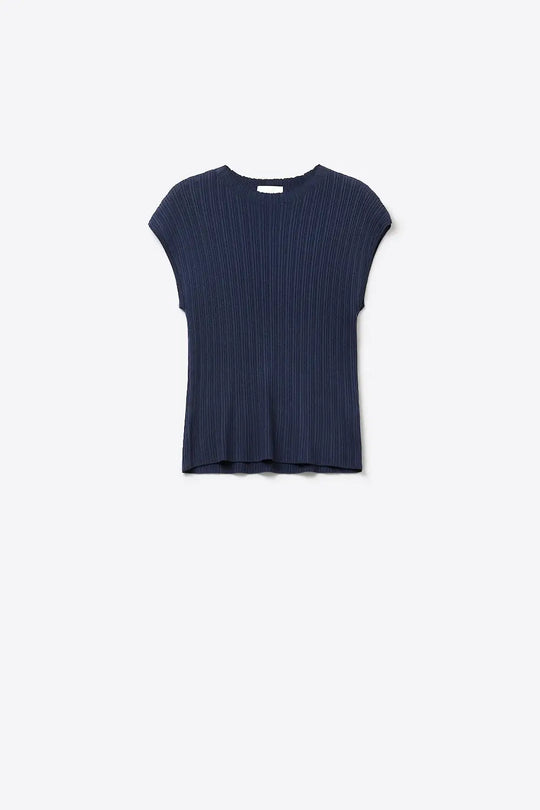 Navy Ribbed Knit Sleeveless sweater with closed neck - NAVY / ONE - Sweaters