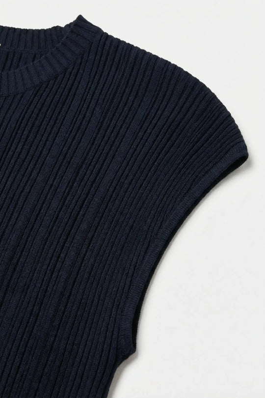 Navy Ribbed Knit Sleeveless sweater with closed neck - NAVY / ONE - Sweaters