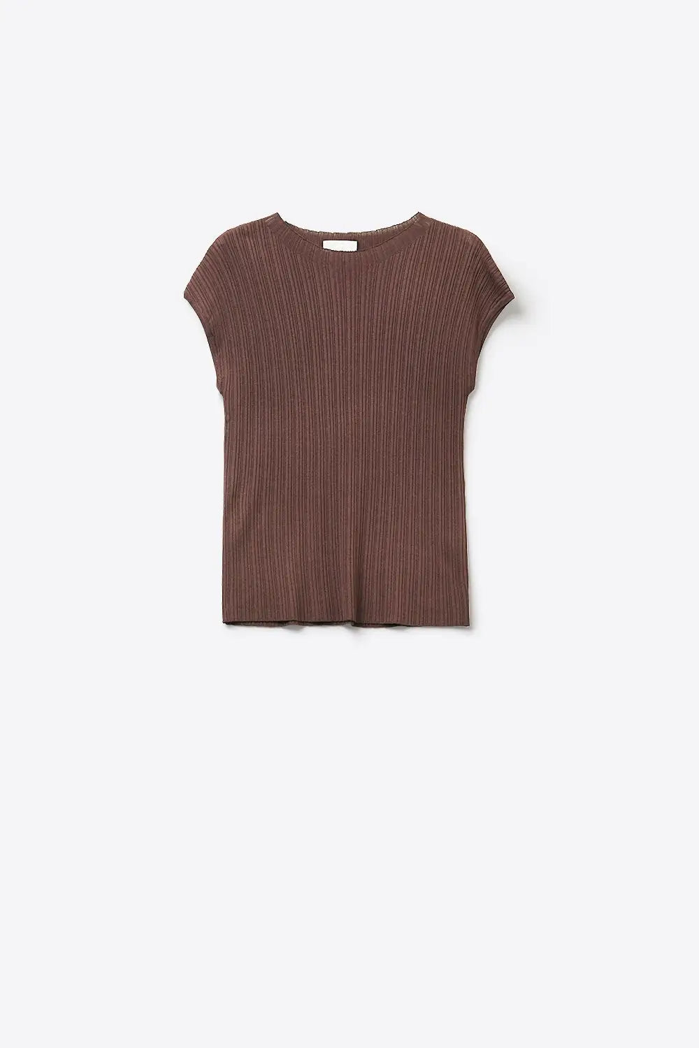 Brown Ribbed Knit Cap Sleeve Top - BROWN / ONE - Sweaters