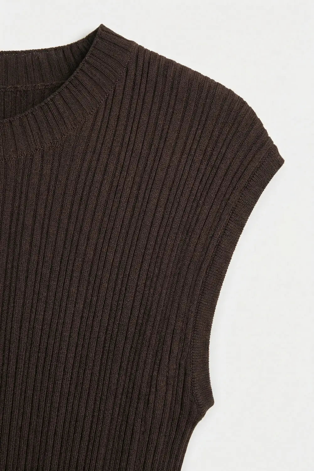 Brown Ribbed Knit Cap Sleeve Top - BROWN / ONE - Sweaters