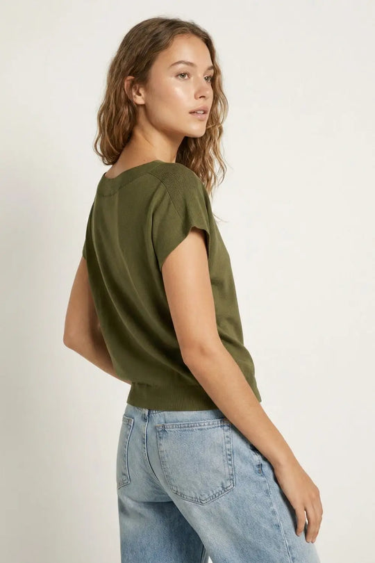Relaxed khaki boatneck sweater with dropped sleeves - GREEN / ONE - Sweaters