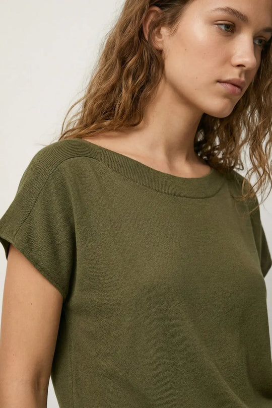 Relaxed khaki boatneck sweater with dropped sleeves - GREEN / ONE - Sweaters