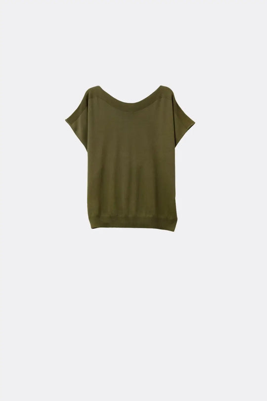 Relaxed khaki boatneck sweater with dropped sleeves - GREEN / ONE - Sweaters