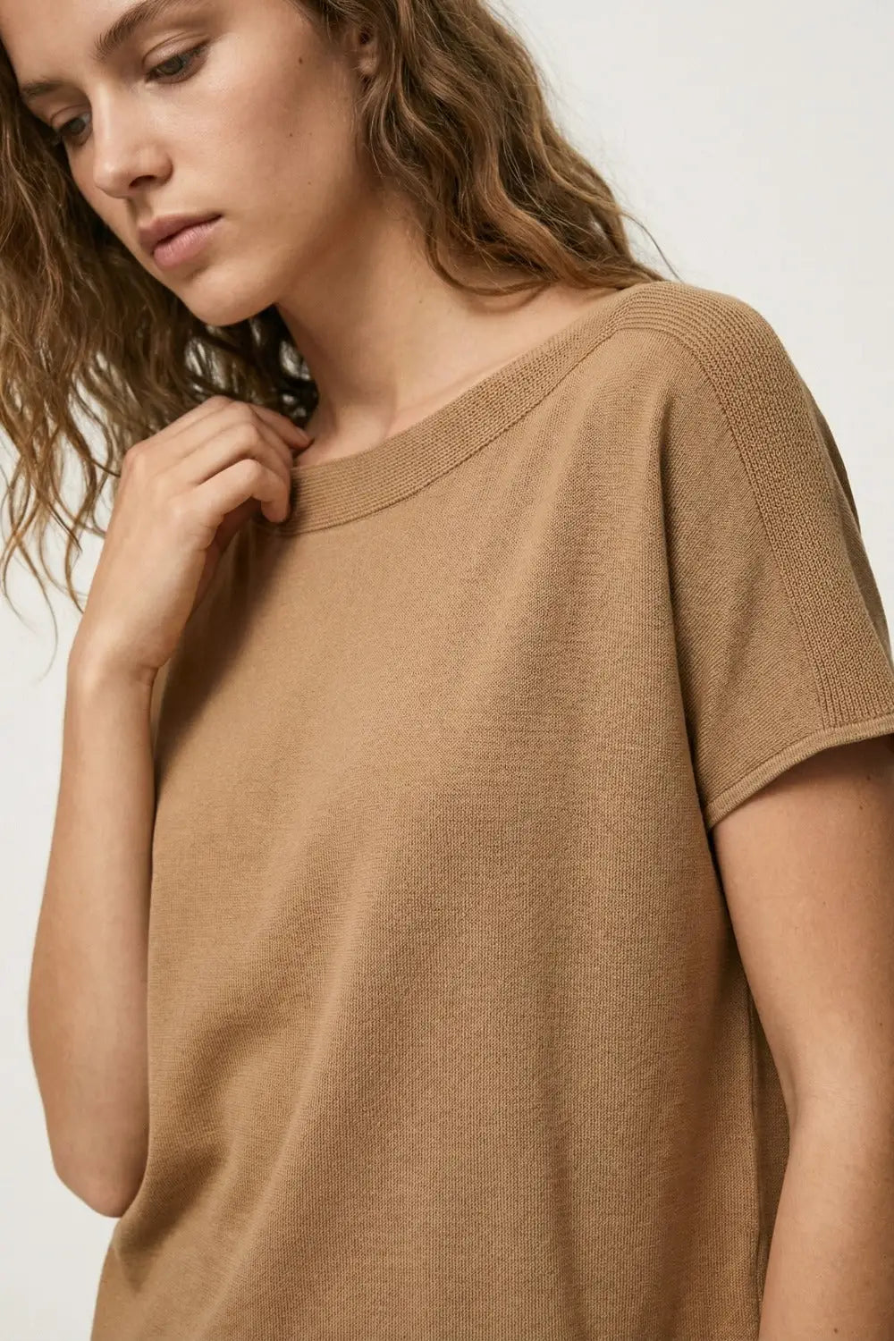 Relaxed camel boatneck sweater with dropped sleeves - CAMEL / ONE - Sweaters