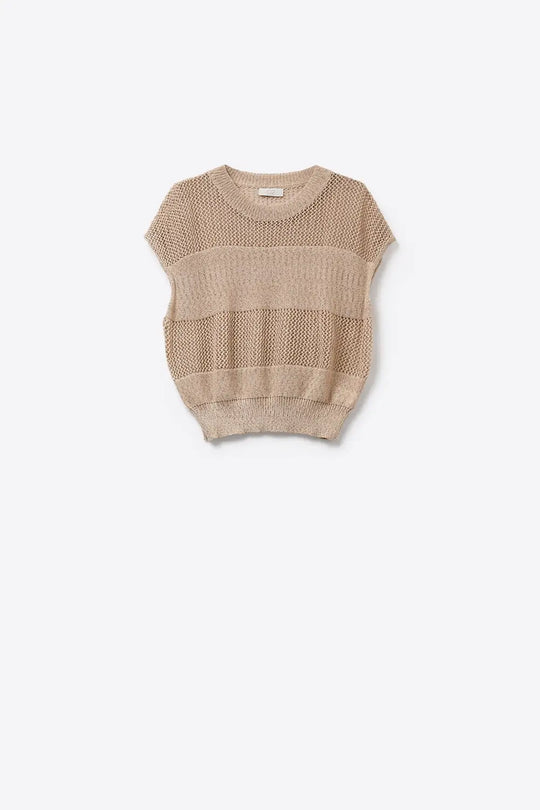 Beige crochet Knit Cap Sleeve Sweater - CAMEL / ONE - Sweaters