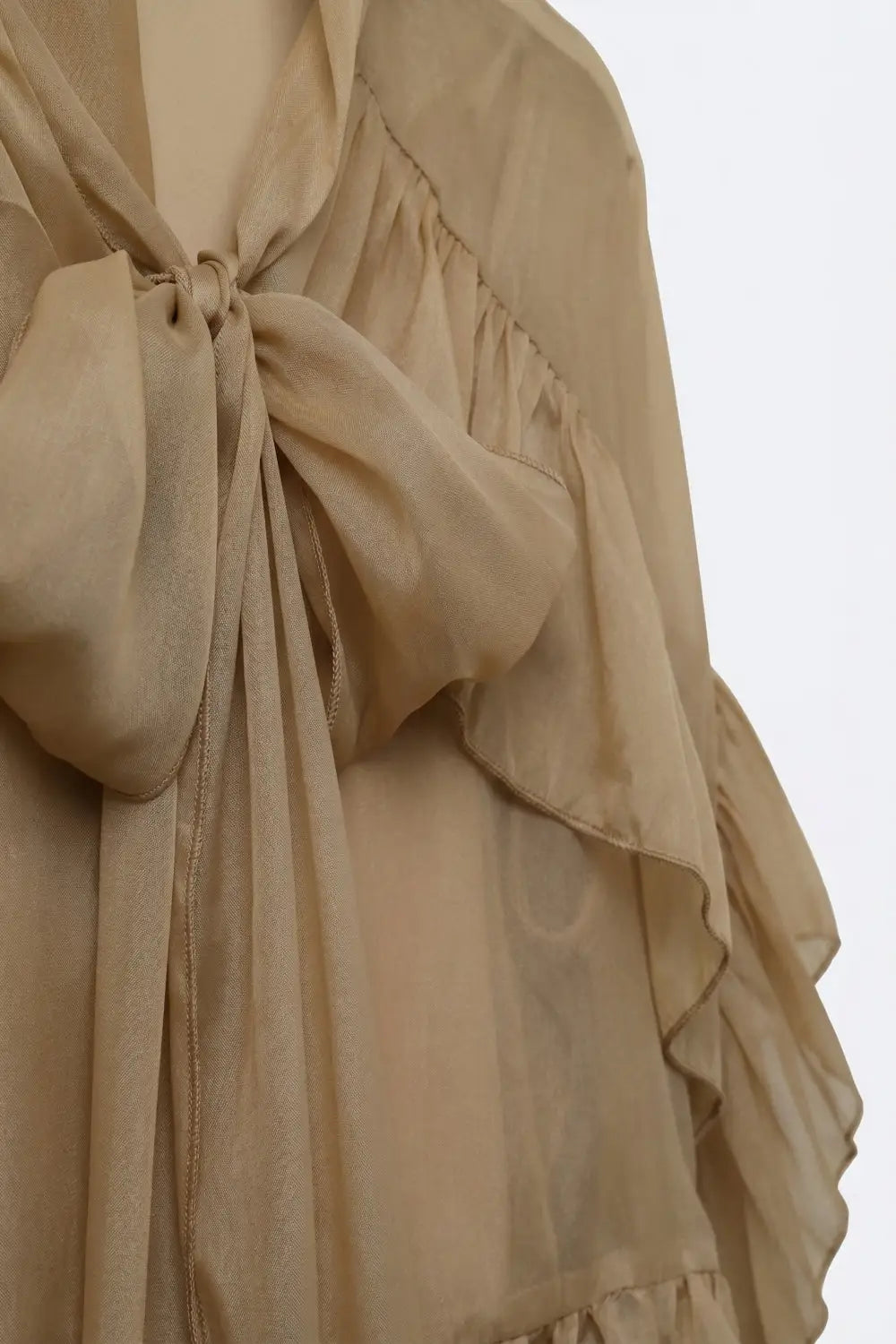 Camel Ruffled Sheer Blouse in chiffon fabric - Shirts