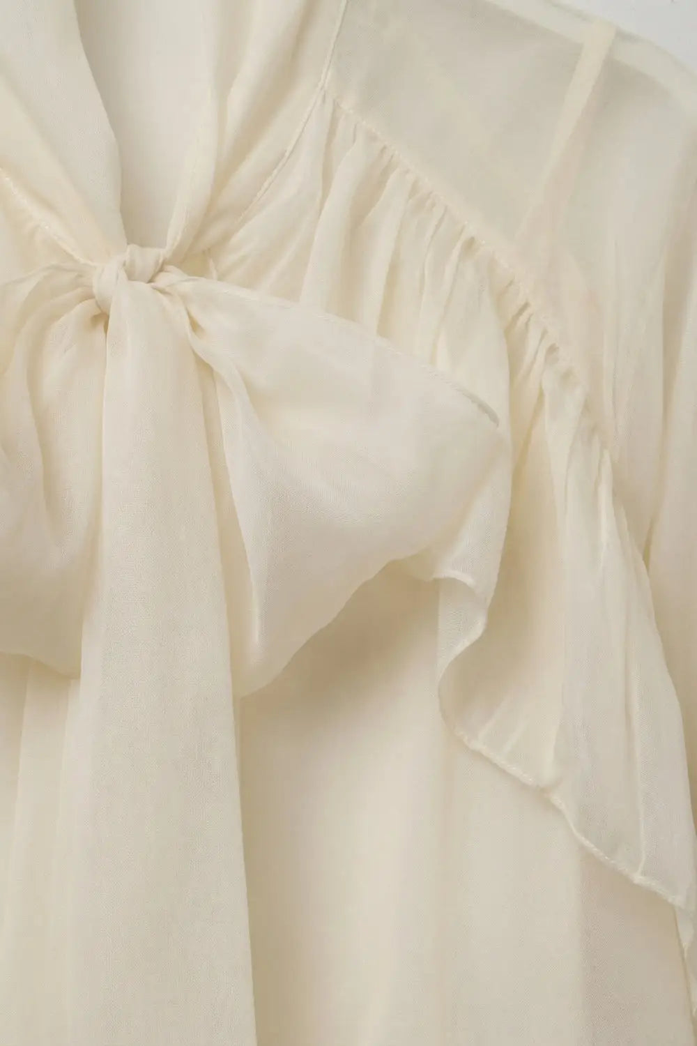 Cream Ruffled Sheer Blouse in chiffon fabric - Shirts