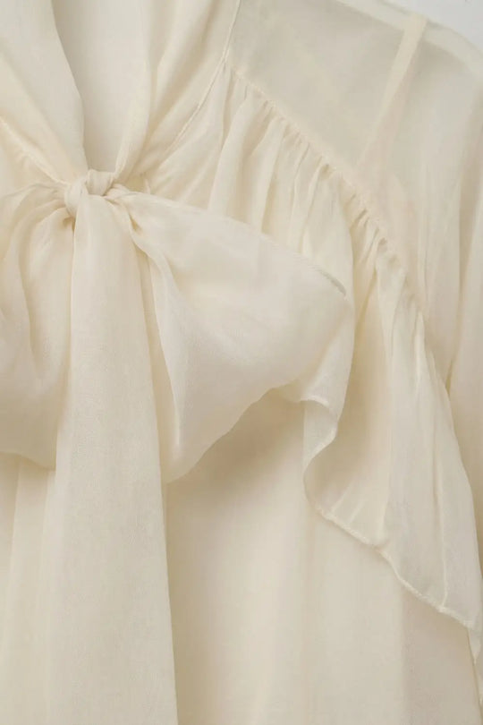 Cream Ruffled Sheer Blouse in chiffon fabric - Shirts
