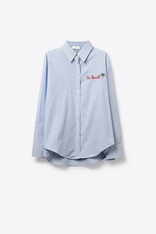 Light Blue Button-Up striped Shirt with Embroidered Detail St Barth - Shirts