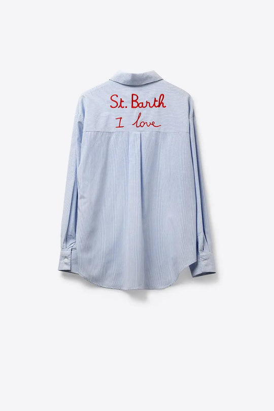 Light Blue Button-Up striped Shirt with Embroidered Detail St Barth - Shirts