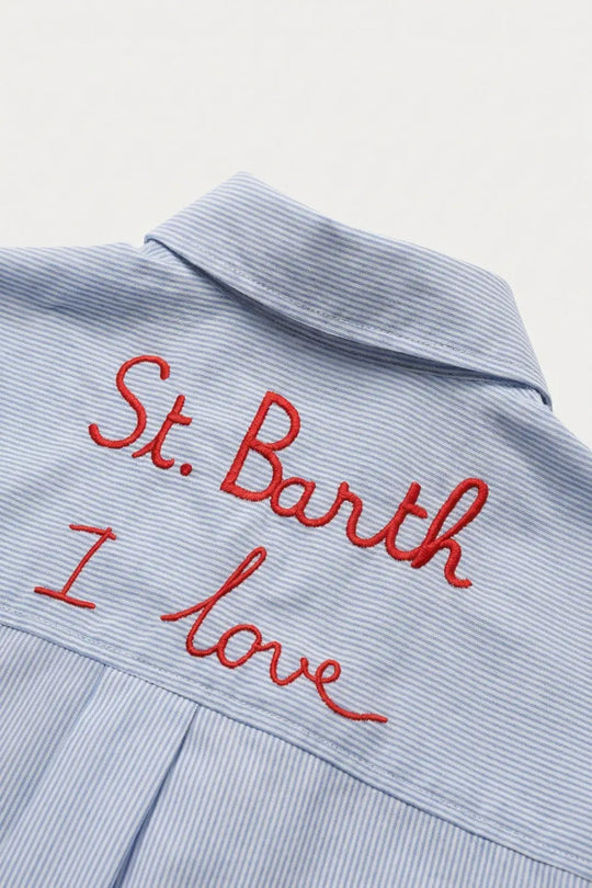 Light Blue Button-Up striped Shirt with Embroidered Detail St Barth - Shirts