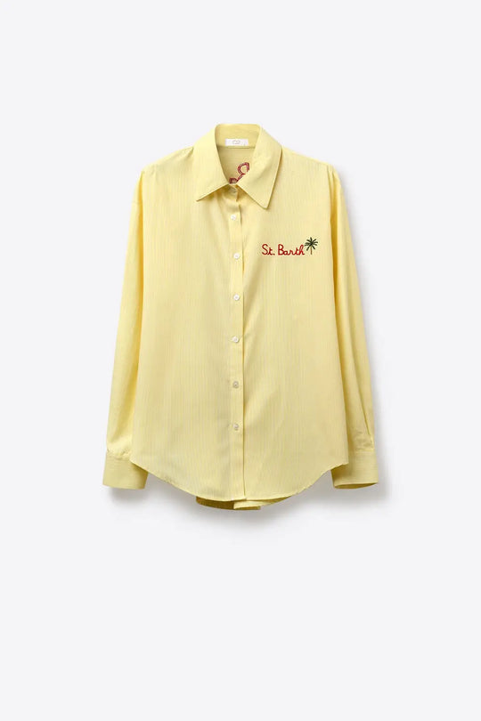 Yellow Button-Up striped Shirt with Embroidered Detail St Barth - Shirts