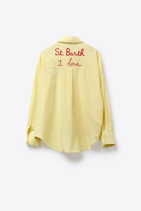 Yellow Button-Up striped Shirt with Embroidered Detail St Barth - Shirts