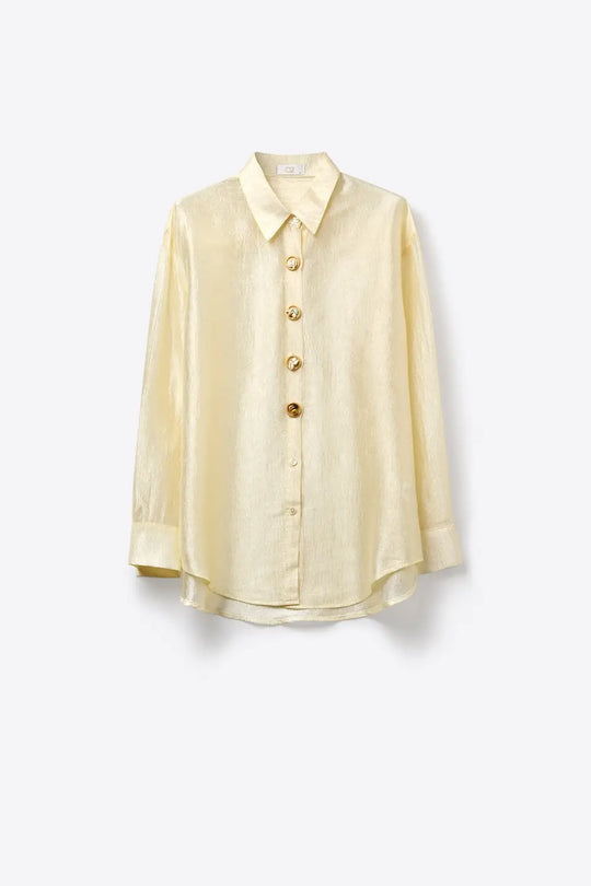bright fabric beige blouse with retro buttons - Shirts