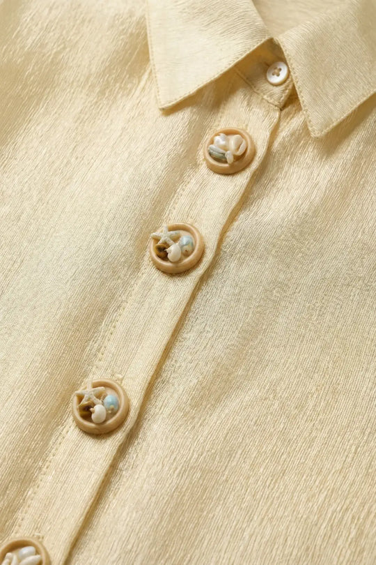 bright fabric beige blouse with retro buttons - Shirts