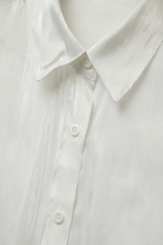 White shiny satin button-down shirt - Shirts