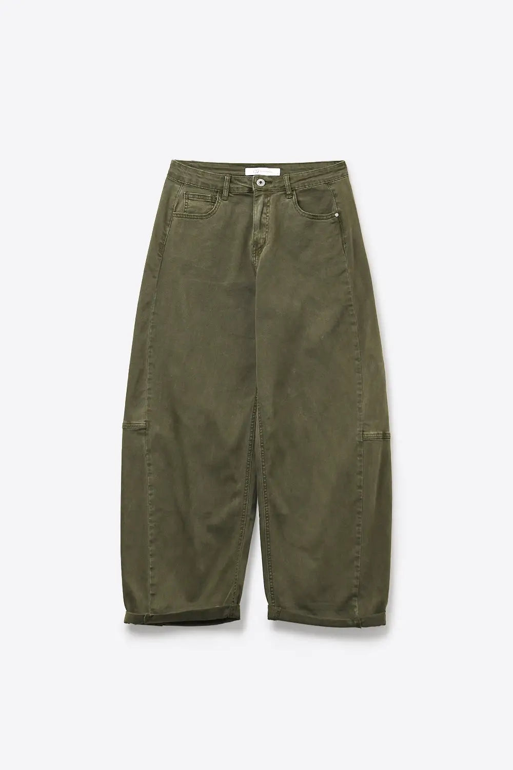 Olive Green Wide-Leg Pants in Barrel Style with side seam - Colored Jeans