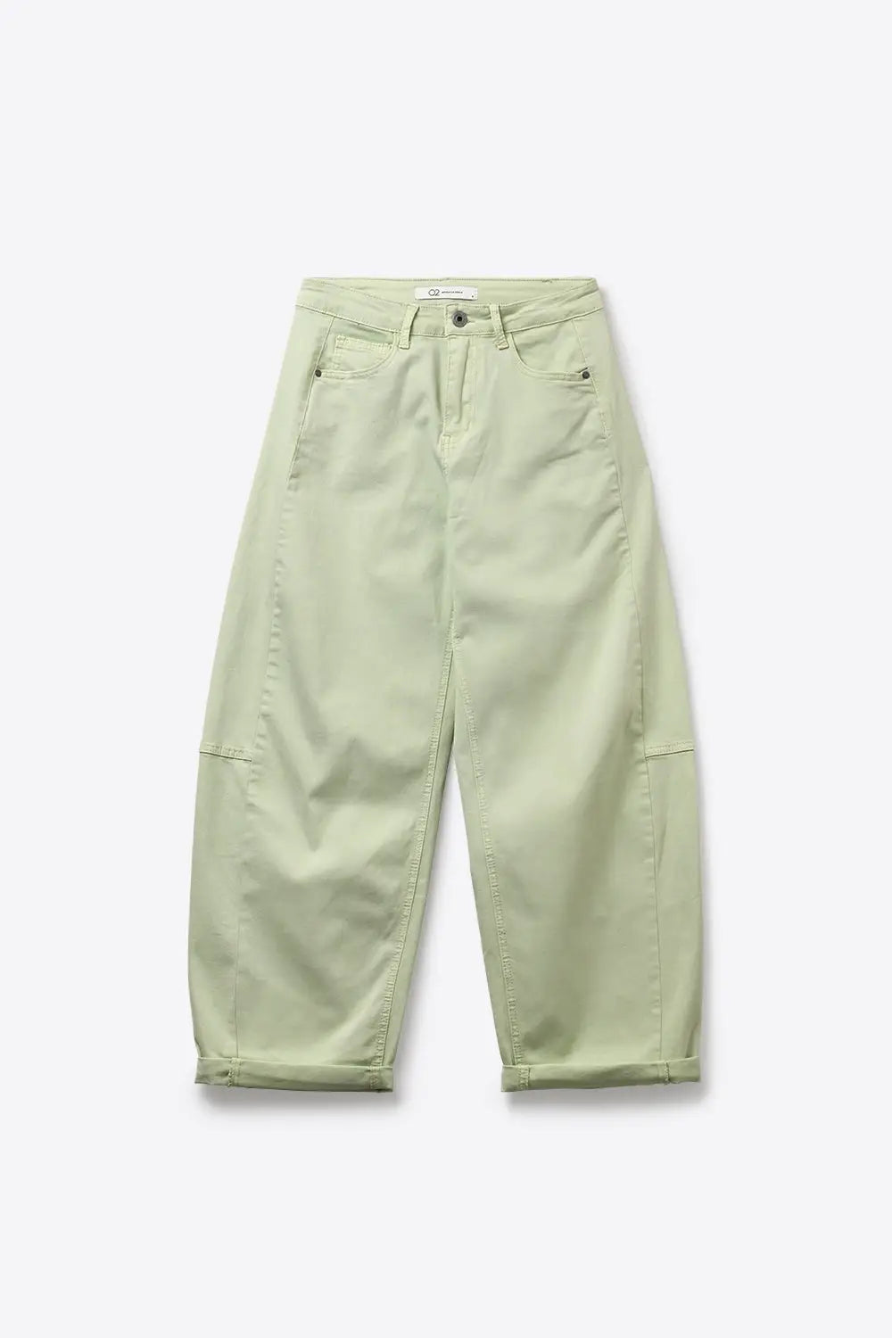Light Green Wide-Leg Cotton Casual Pants in Barrel Style - Colored Jeans