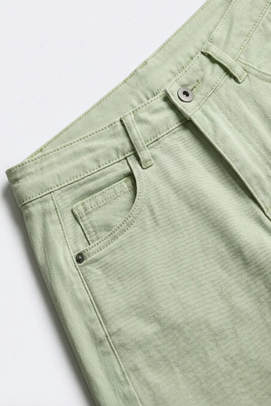 Light Green Wide-Leg Cotton Casual Pants in Barrel Style - Colored Jeans