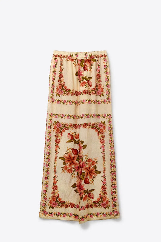 Floral Print Maxi wide leg pants in beige - Pants