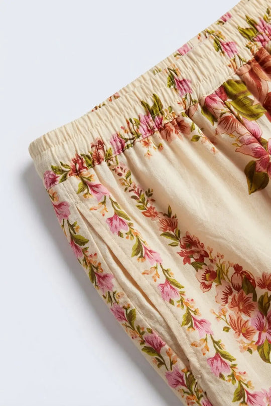 Floral Print Maxi wide leg pants in beige - Pants