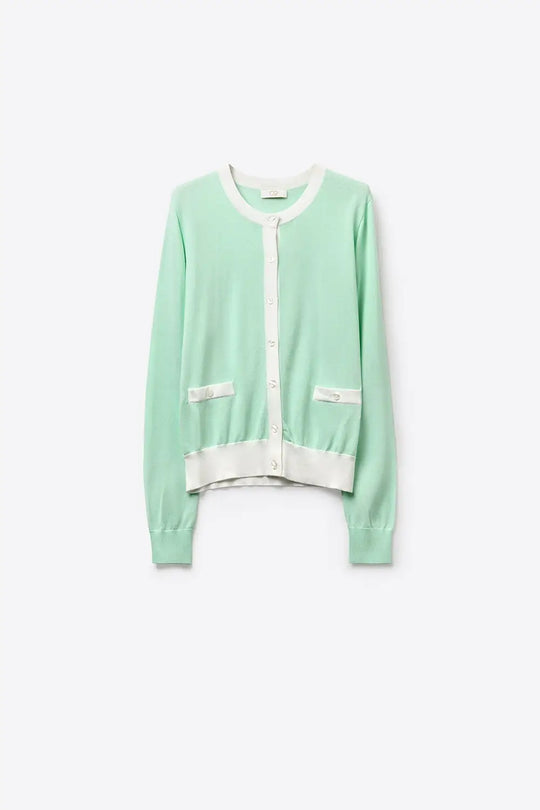Mint Green Contrast Trim Classic Button Cardigan - GREEN / ONE - Cardigans