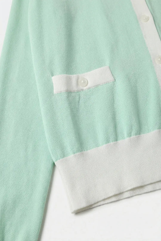Mint Green Contrast Trim Classic Button Cardigan - GREEN / ONE - Cardigans
