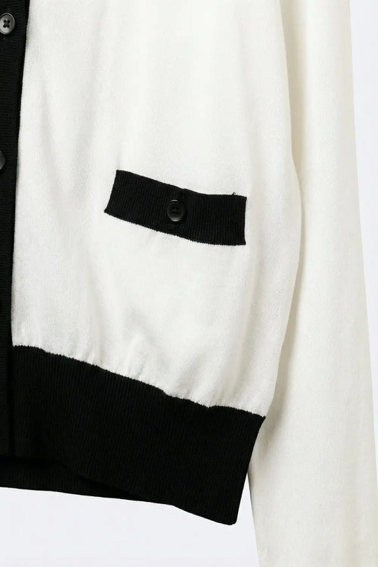 White with Black trim White Cardigan with Black Trim Detail - WHITE / ONE - Cardigans