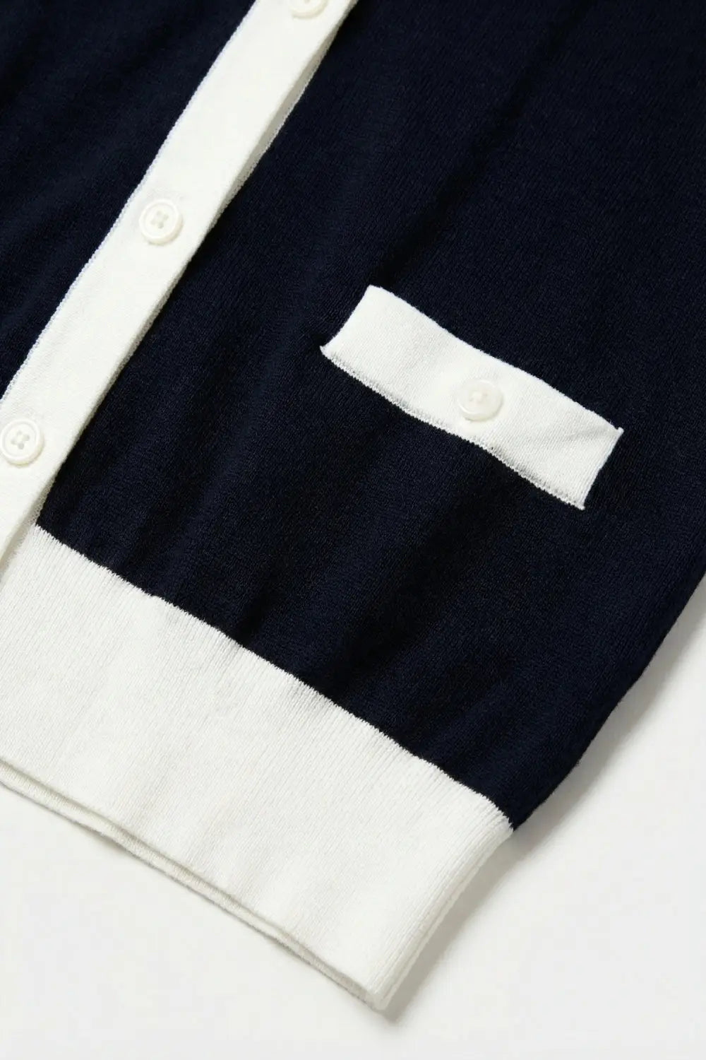 Navy Button-Up Cardigan with White Trim Accents - NAVY / ONE - Cardigans
