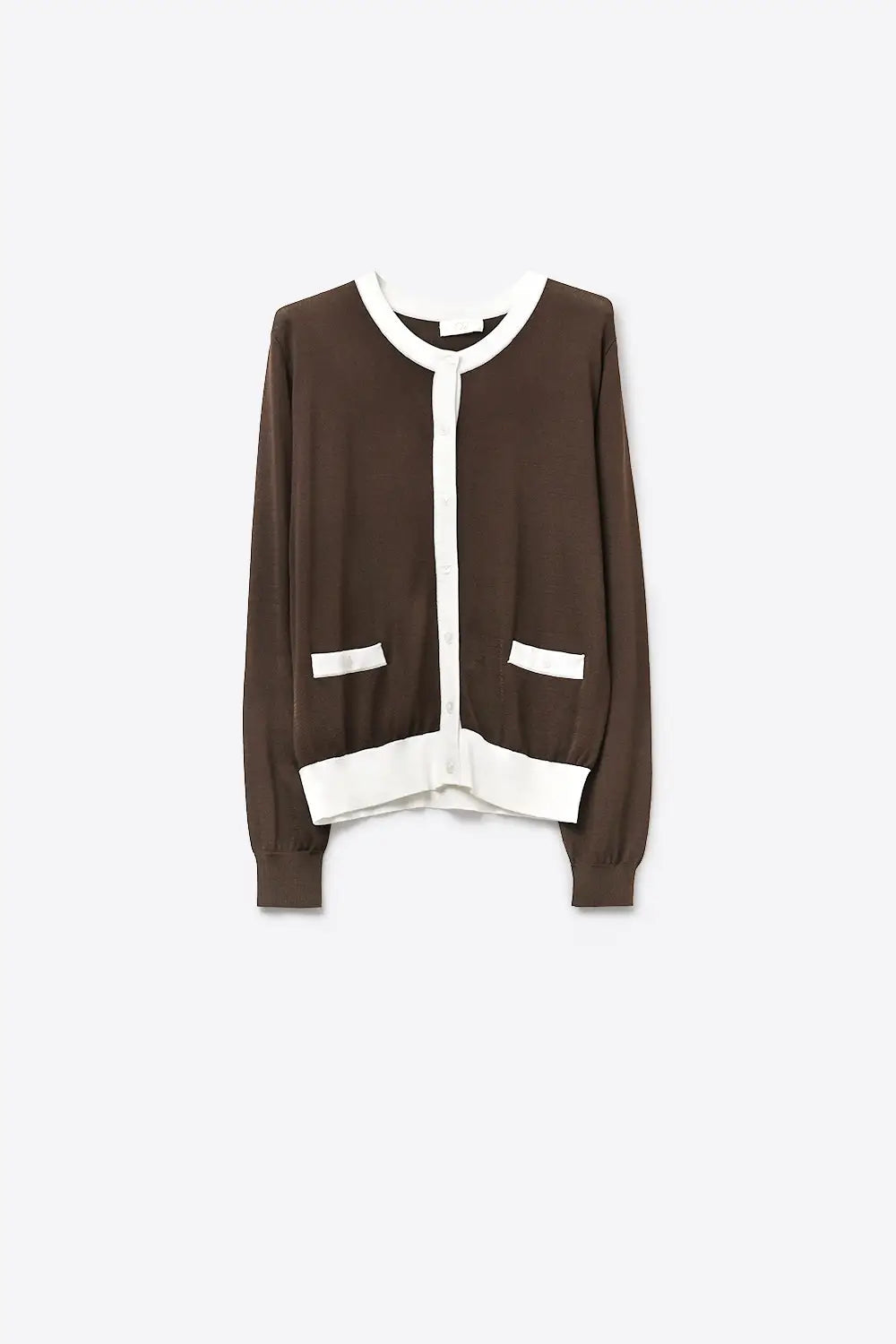Brown Contrast Trim Button-Up Long Sleeve Cardigan - BROWN / ONE - Cardigans