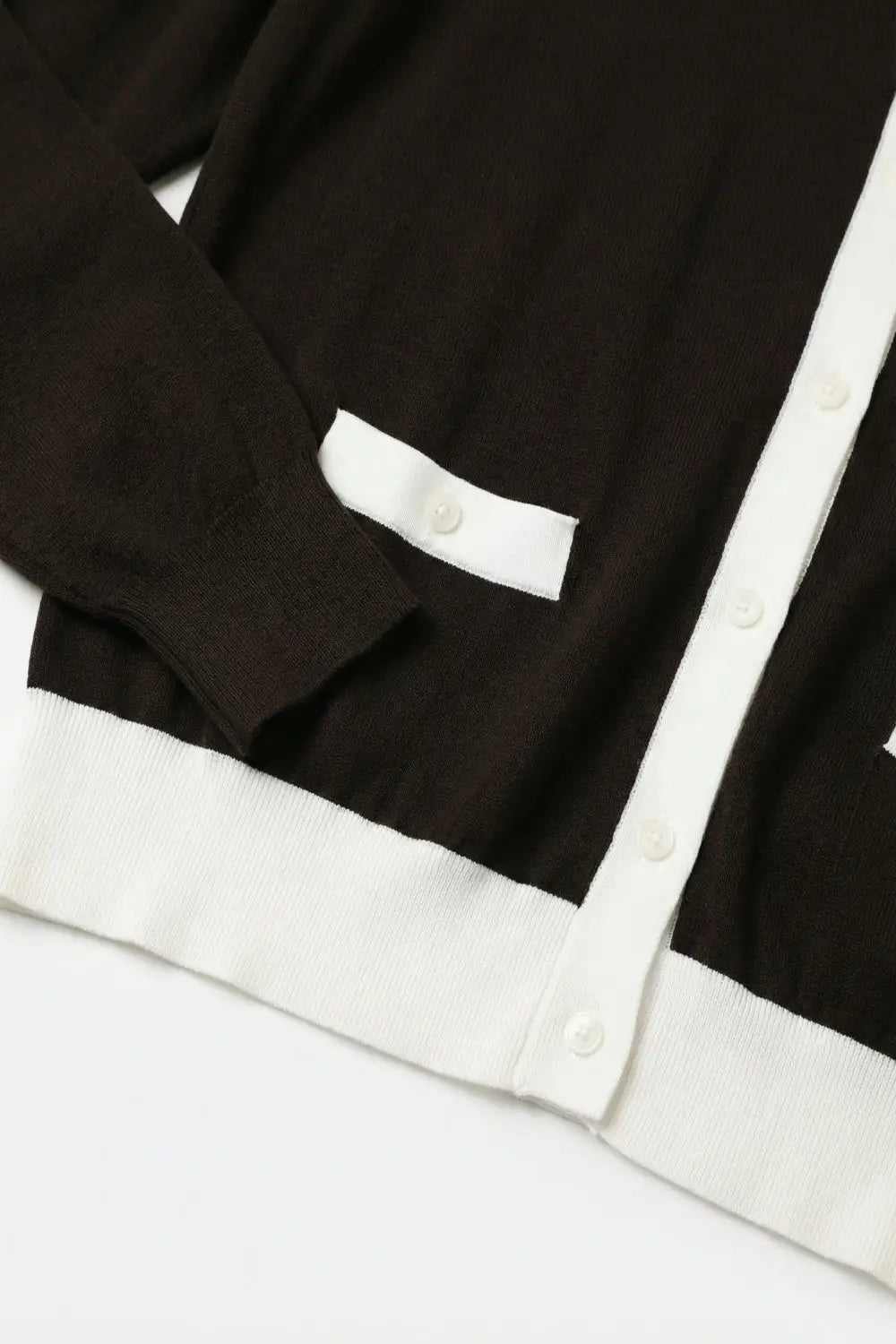 Brown Contrast Trim Button-Up Long Sleeve Cardigan - BROWN / ONE - Cardigans