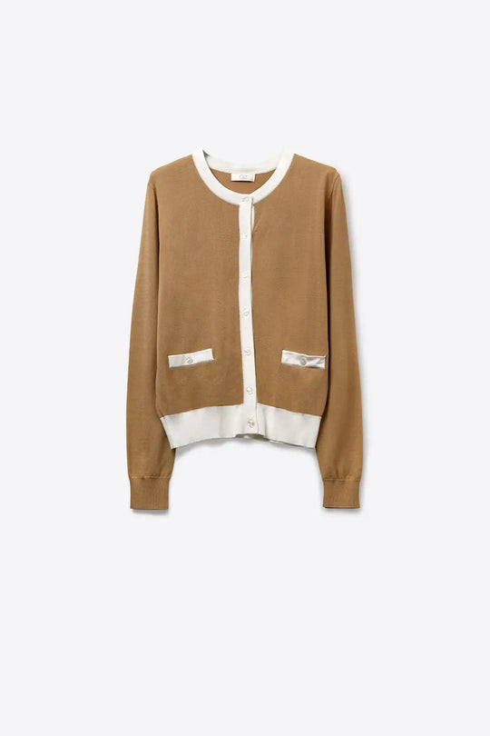 Contrast Trim Classic Button Cardigan in camel - CAMEL / ONE - Cardigans