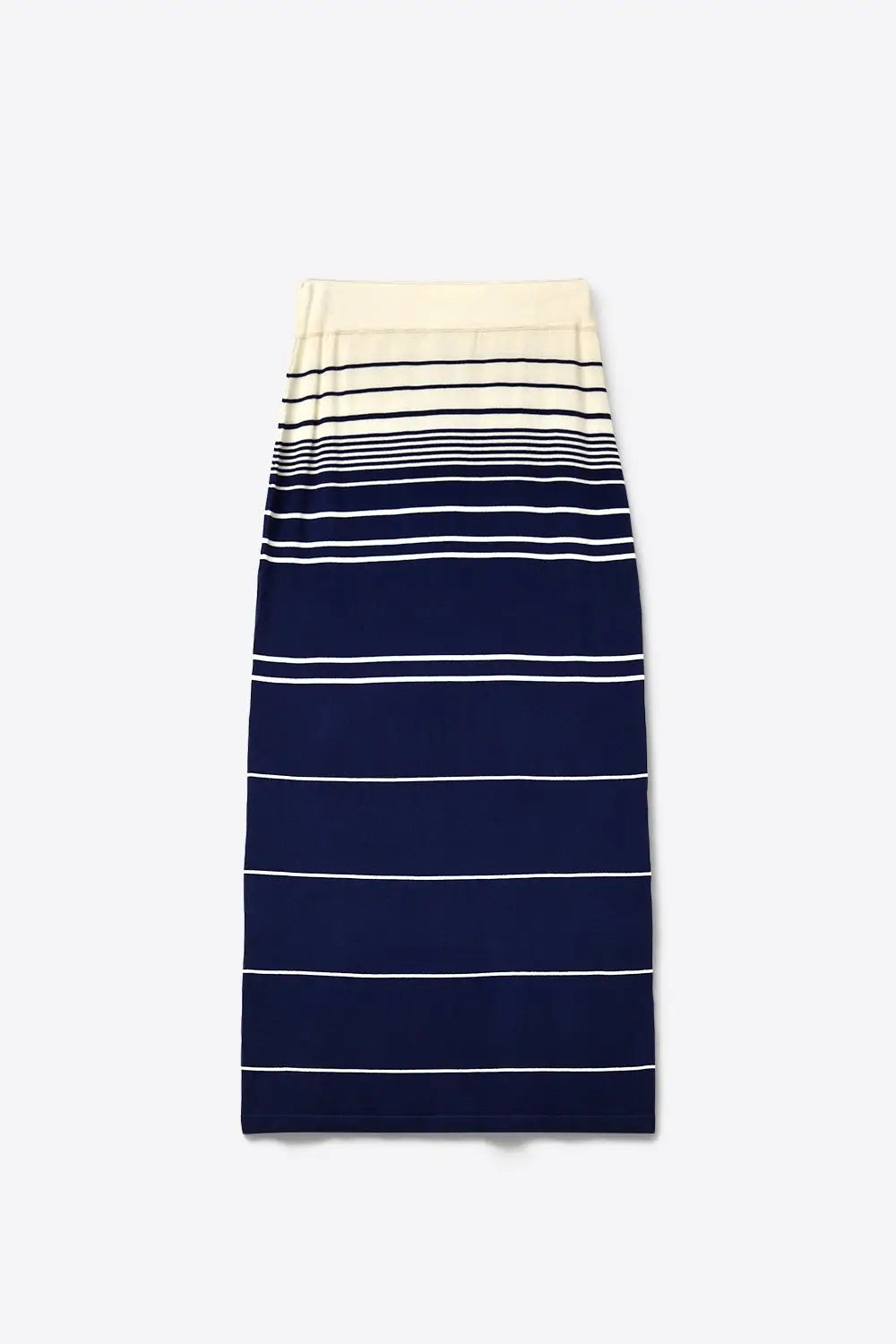 Navy Striped Knit Midi Skirt with Cream Waistband - Skirts
