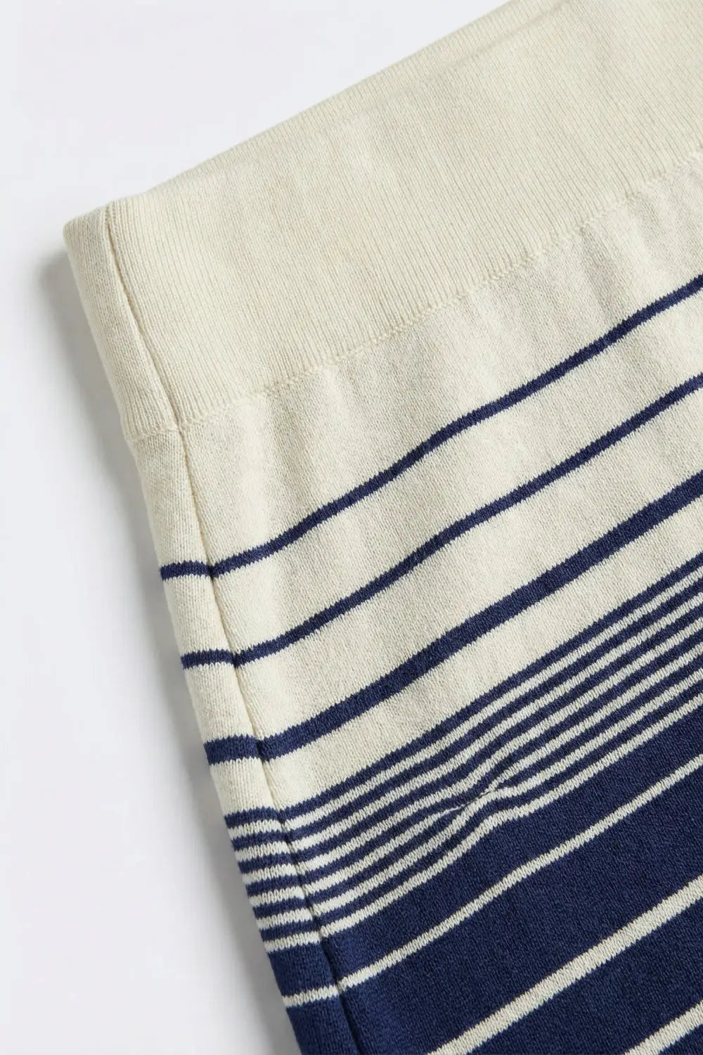 Navy Striped Knit Midi Skirt with Cream Waistband - Skirts
